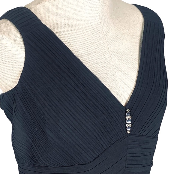 Evan Piccone Black Dress w Gathered V-Neck in Front and Back & Jeweled P… - Picture 3 of 14